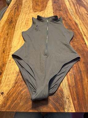 SKIMS Zip Front Sleeveless One Piece Swimsuit Gunmetal Size XL